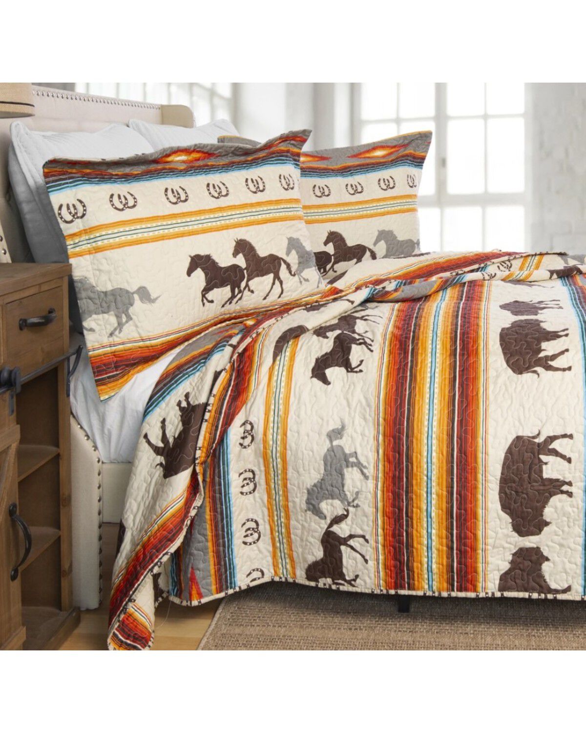 Image #1 - Carsten Home Western Striped Print Twin Quilt Set - 2 Piece, Multi, hi-res