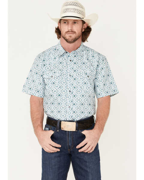 Cody James Men's Wagon Southwestern Print Short Sleeve Western Snap Shirt , White, hi-res