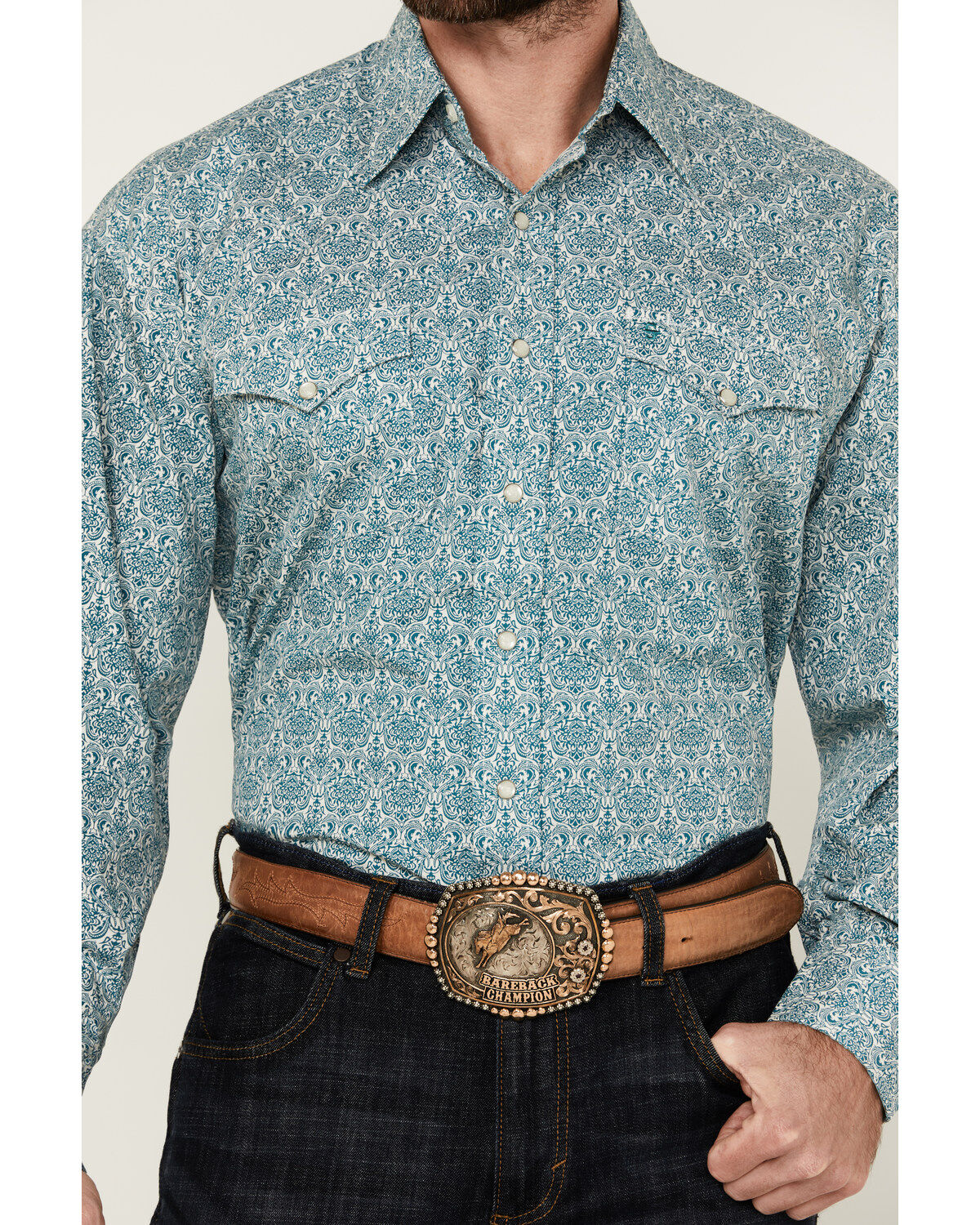 Image #3 - Stetson Men's Medallion Print Long Sleeve Snap Western Shirt, Teal, hi-res