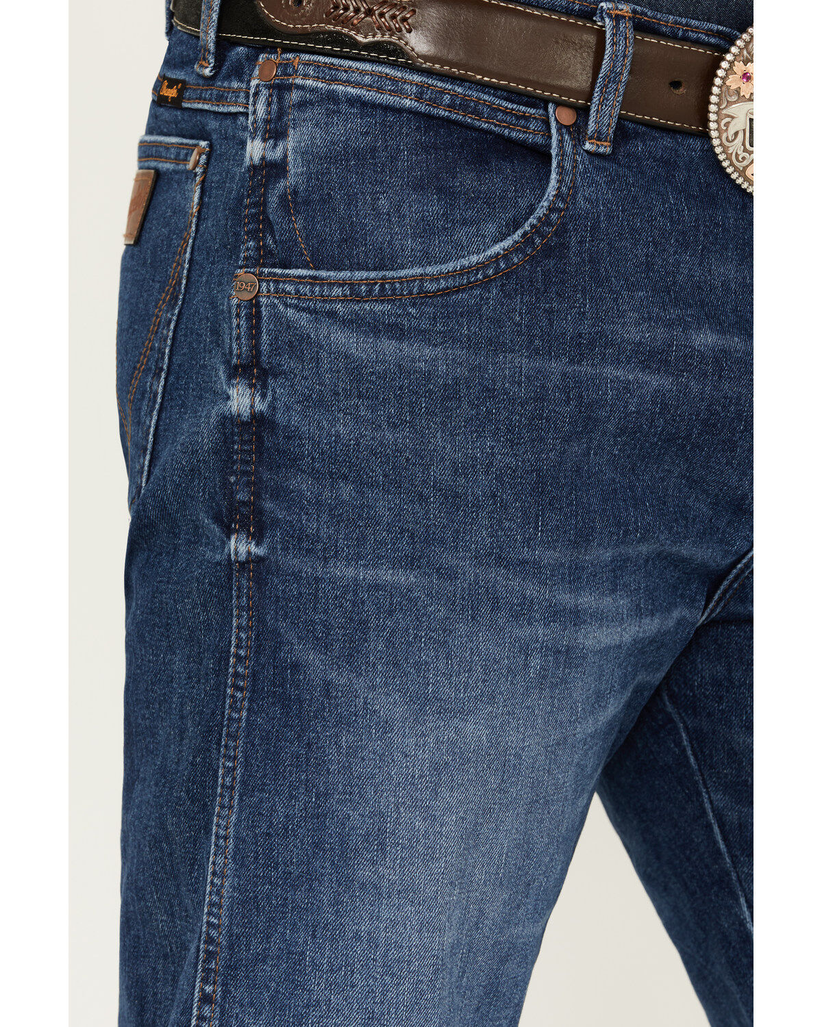 Image #2 - Wrangler Retro Men's Lusitano Medium Wash Slim Straight Stretch Premium Green Jeans, Medium Wash, hi-res