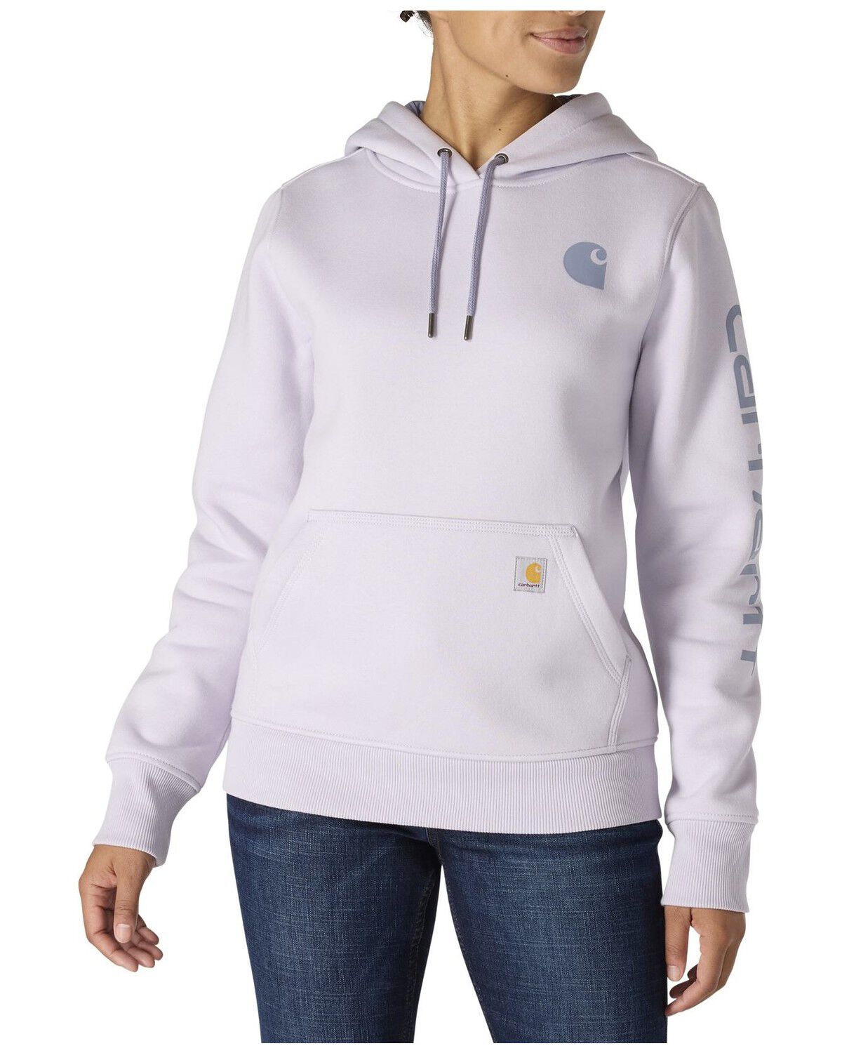 Image #1 - Carhartt Women's Relaxed Fit Midweight Logo Sleeve Graphic Hoodie, Purple, hi-res