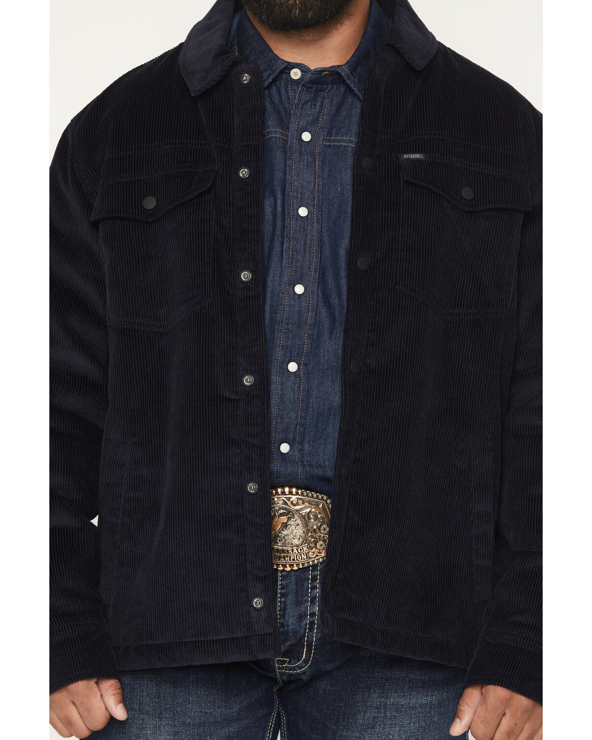Image #3 - Rock & Roll Denim Men's Solid Sherpa Lined Corduroy Shirt Jacket, Navy, hi-res