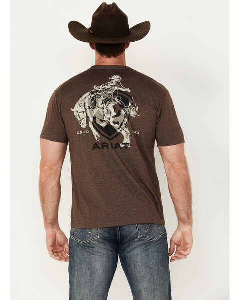 Image #1 - Ariat Men's Boot Barn Exclusive Abilene Shield Short Sleeve Graphic T-Shirt, Brown, hi-res