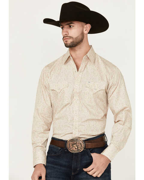 Ely Walker Men's Paisley Print Long Sleeve Snap Western Shirt - Big , Beige, hi-res