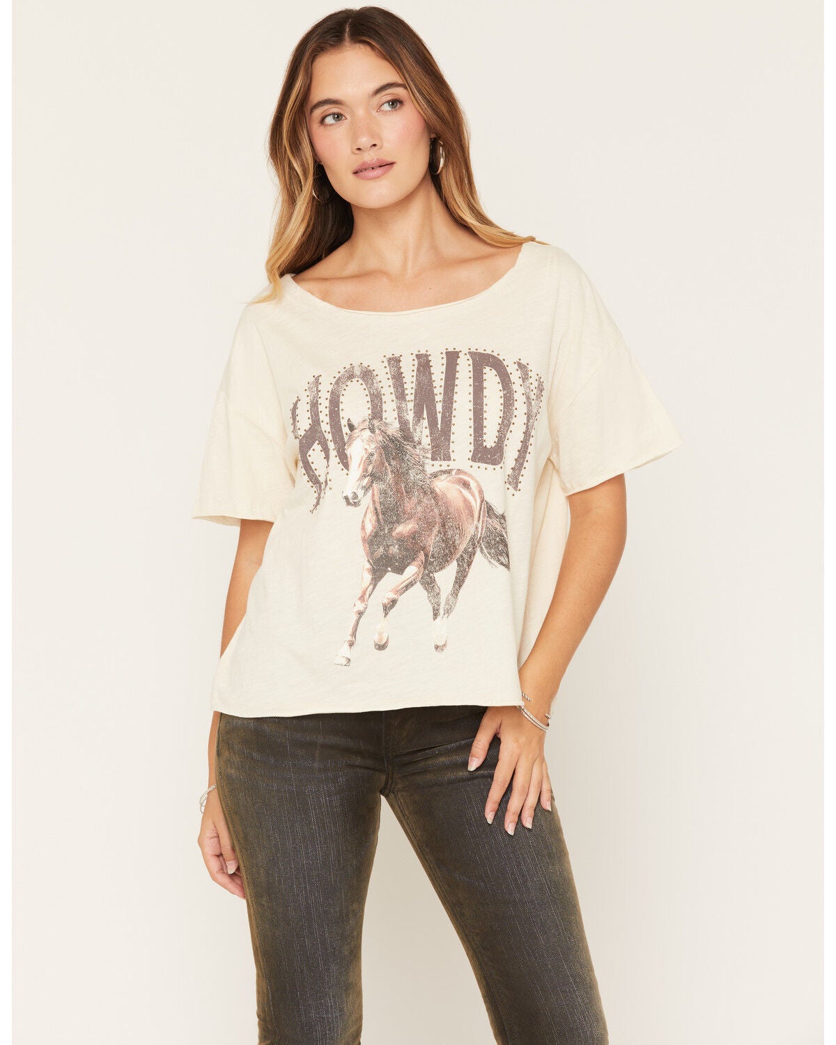 Cleo + Wolf Women's Howdy Slouchy Short Sleeve Graphic Tee, Cream, hi-res