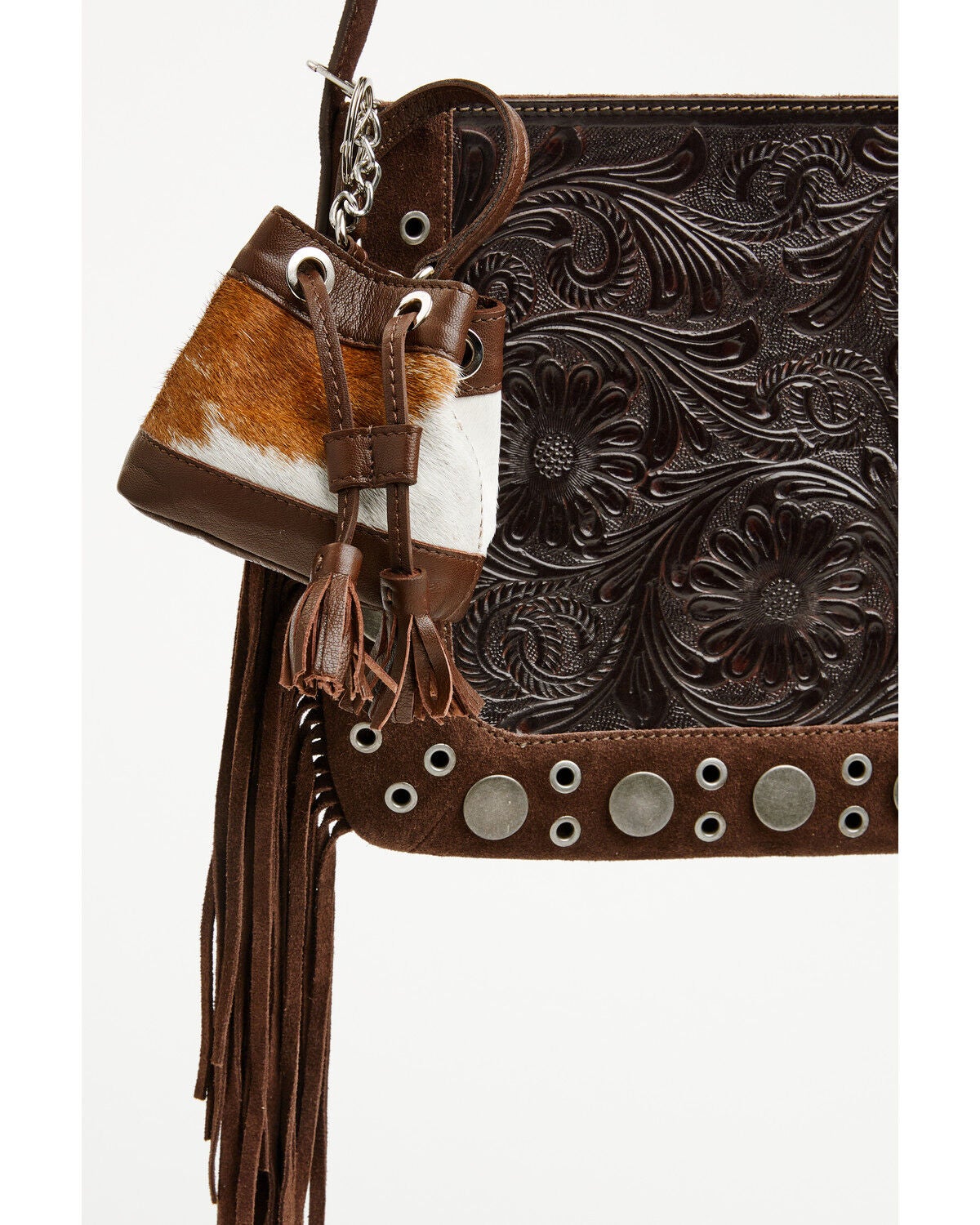 Image #1 - Shyanne Aurora Mini Hair-On Bucket Coin Purse Bag Charm, Brown, hi-res