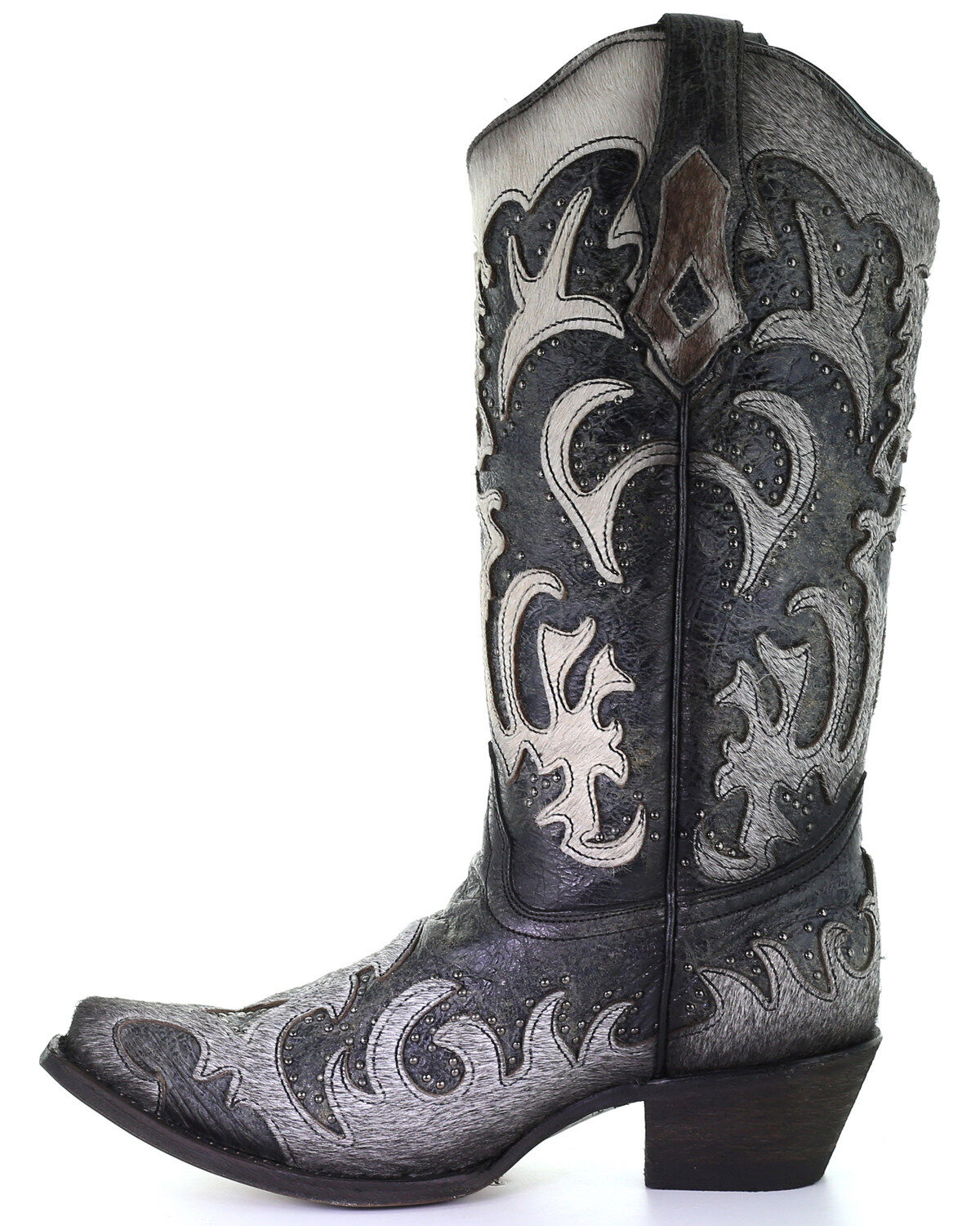 Image #3 - Corral Women's Gray Fur Overlay Western Boots - Snip Toe, , hi-res