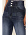 Flying Tomato Women's Medium Wash High Rise Button Front Flare Jeans , Blue, hi-res
