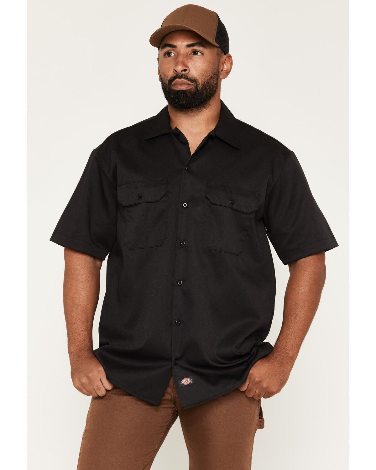 Dickies Men's Solid Twill Short Sleeve Button-Down Work Shirt, No Color, hi-res