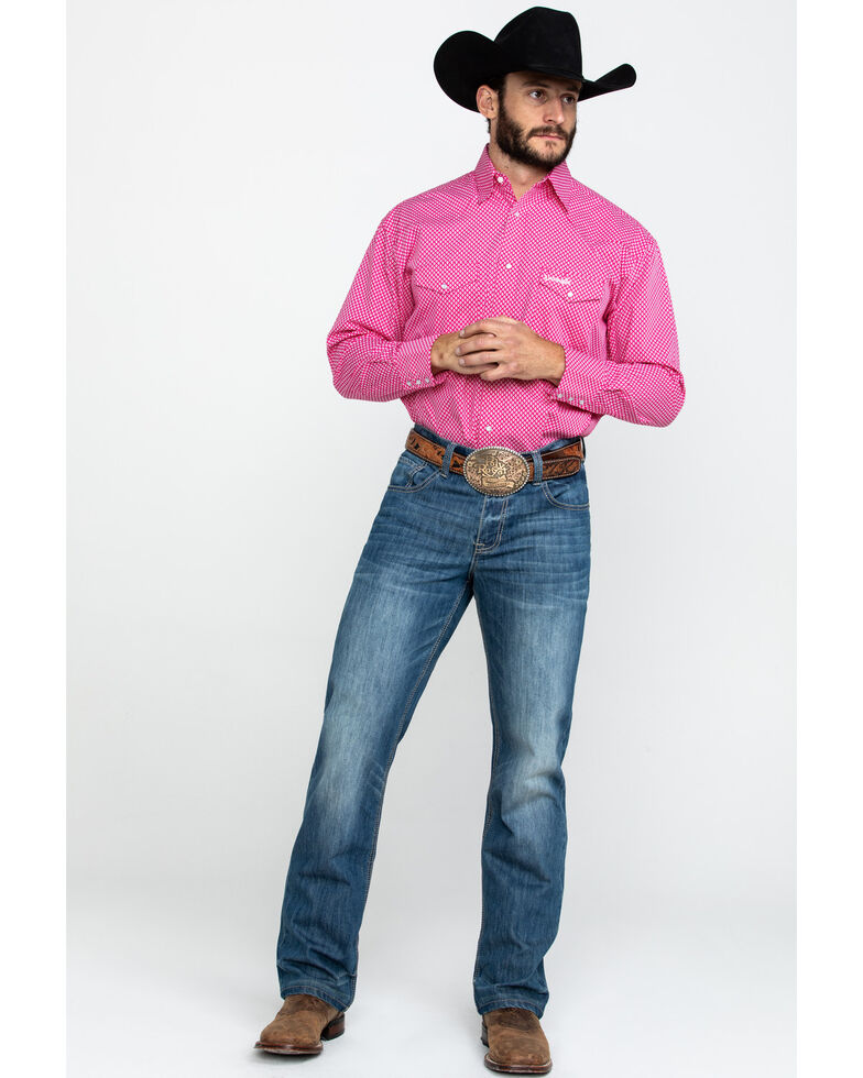 Wrangler Men S Tough Enough To Wear Pink Geo Print Long Sleeve Western Shirt Boot Barn