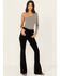 Image #1 - Shyanne Women's Black High Rise Velveteen Stretch Flare Jeans , Black, hi-res