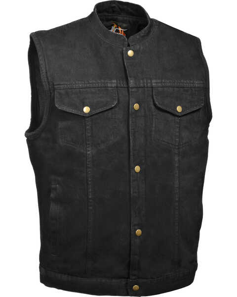 Milwaukee Leather Men's Snap Front Denim Club Style Vest with Gun Pocket, Black, hi-res