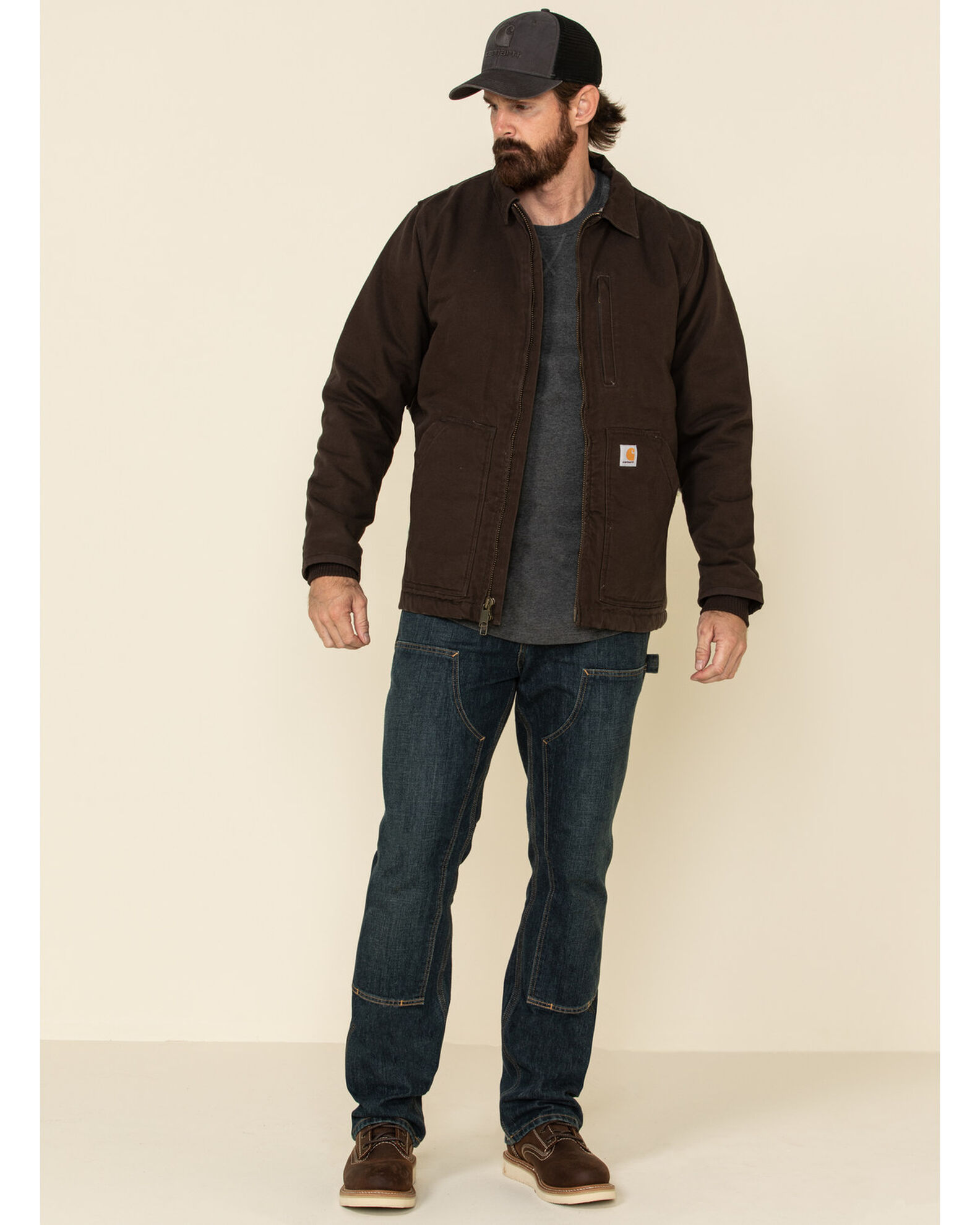 Carhartt Men s Dark Brown Washed Duck Sherpa Lined Work Coat Big Boot Barn