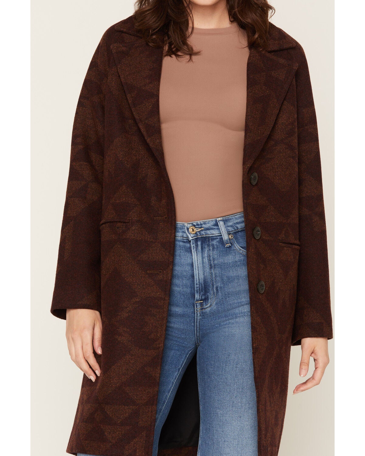 Image #3 - Pendleton Women's Geo Print Button-Down Wool Coat, Red, hi-res