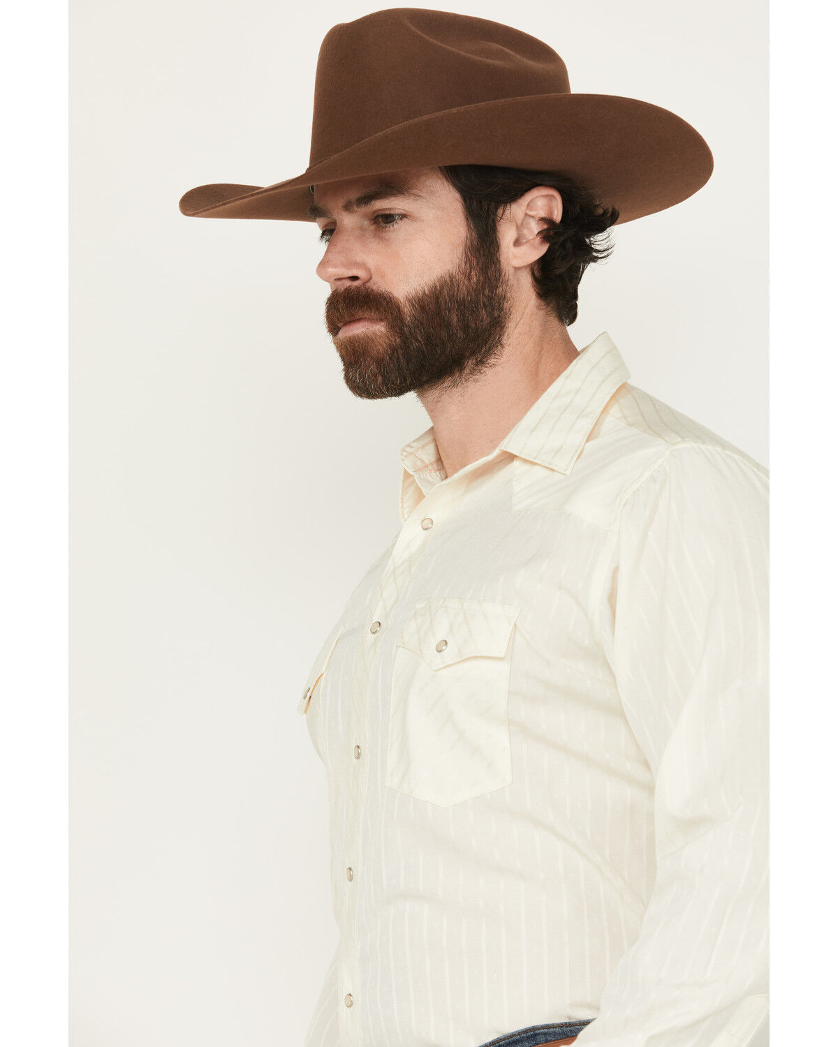 Image #2 - Wrangler Men's White Solid Dobby Long Sleeve Pearl Snap Western Shirt - Big & Tall, Cream, hi-res