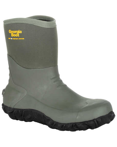 Image #1 - Georgia Boot Men's Mid Rubber Waterproof Boots - Round Toe, Green, hi-res