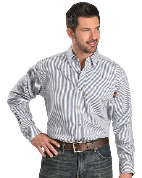Ariat Men's Woven Plaid Print Fire Resistant Work Shirt, Blue, hi-res