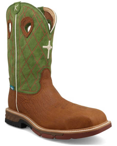 Twisted X Men's 12" Western Work Boots - Composite Toe, Green, hi-res