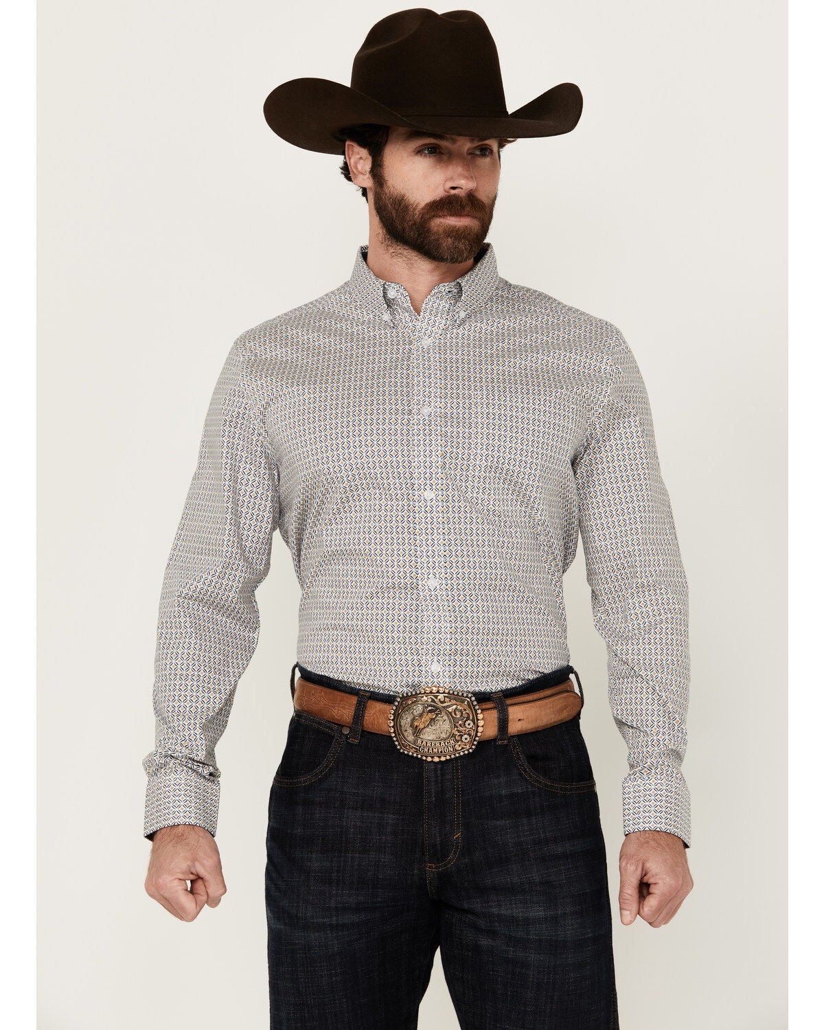Cody James Men's Rejoice Geo Print Long Sleeve Button-Down Stretch Western Shirt, White, hi-res