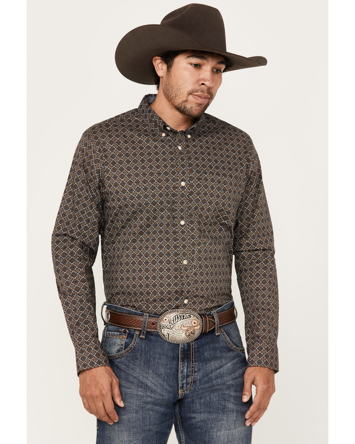 Image #1 - Cody James Men's Money Maker Print Long Sleeve Button Down Western Shirt - Big, Dark Brown, hi-res
