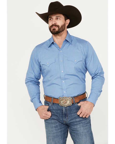 Ely Walker Men's Geo Print Long Sleeve Pearl Snap Western Shirt - Tall  , Blue, hi-res