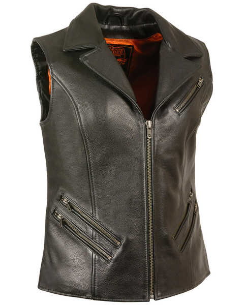 Image #1 - Milwaukee Leather Women's Lapel Collar Long Zipper Front Vest, Black, hi-res