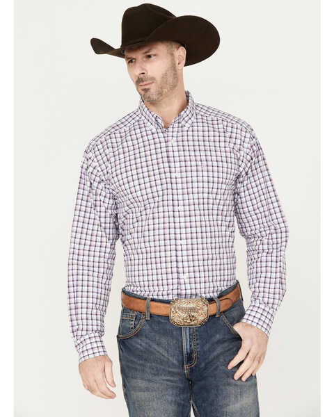 Ariat Men's Meir Plaid Long Sleeve Button Down Western Shirt - Big, Purple, hi-res