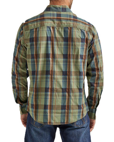 Image #3 - Wrangler Retro Men's Premium Plaid Print Long Sleeve Button-Down Western Shirt, Olive, hi-res