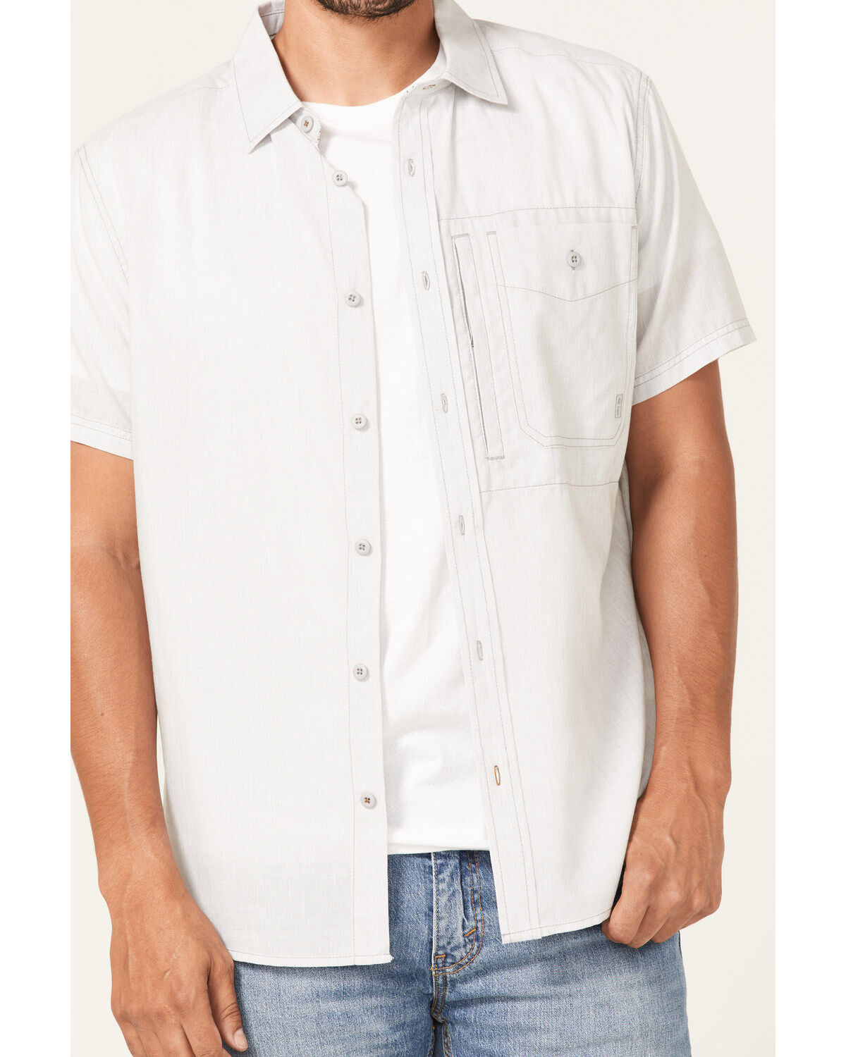Image #2 - Brothers and Sons Men's Solid Performance Short Sleeve Button Down Western Shirt, Light Grey, hi-res