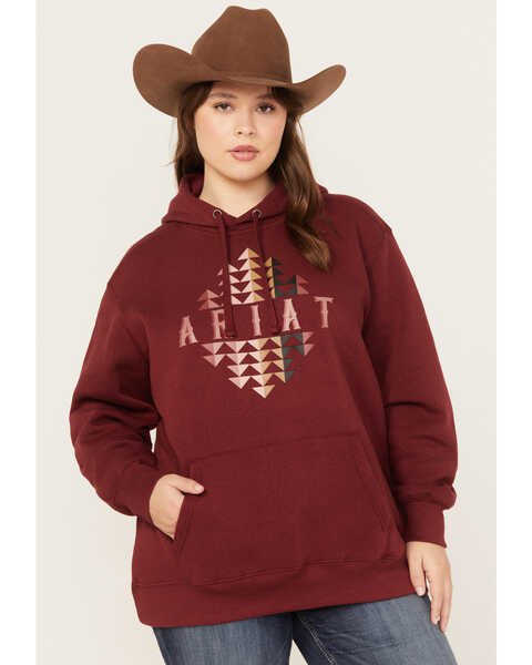 Ariat Women's R.E.A.L. Southwestern Beartooth Logo Graphic Hoodie - Plus, Red, hi-res