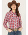 Image #1 - Ely Walker Women's Plaid Print Long Sleeve Pearl Snap Western Shirt, Red, hi-res