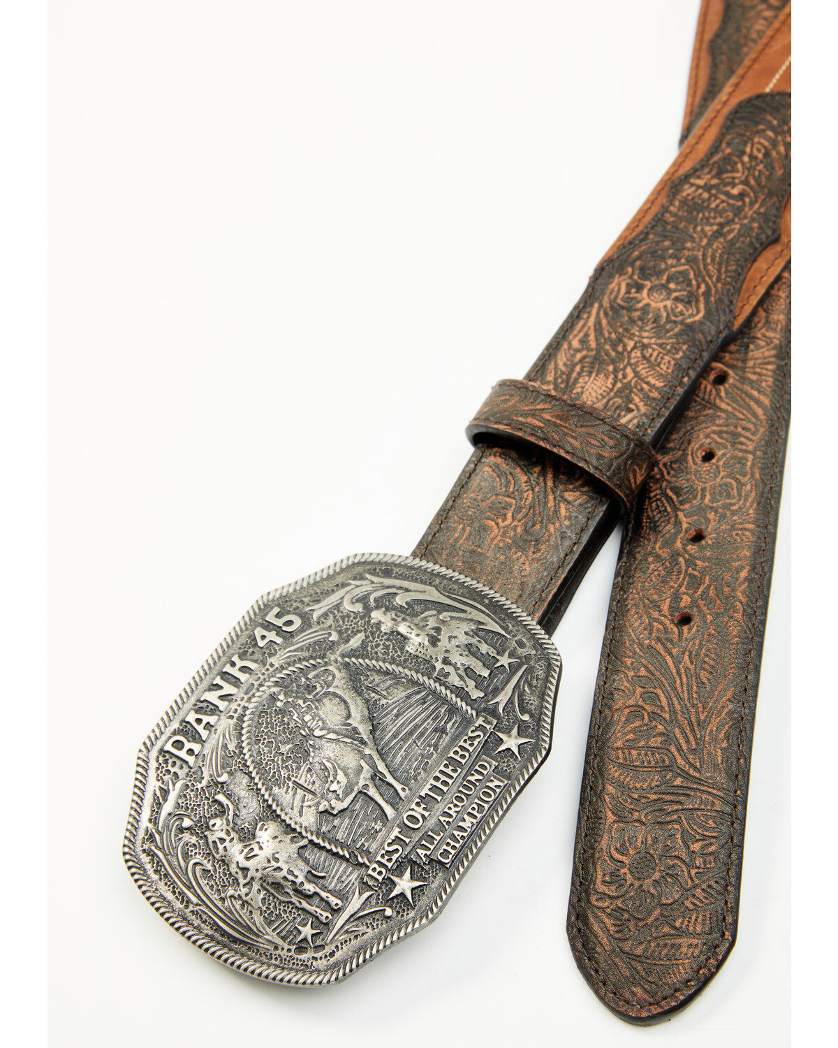 Image #2 - RANK 45® Men's Brooks Tooled Leather Buckle Belt, Brown, hi-res