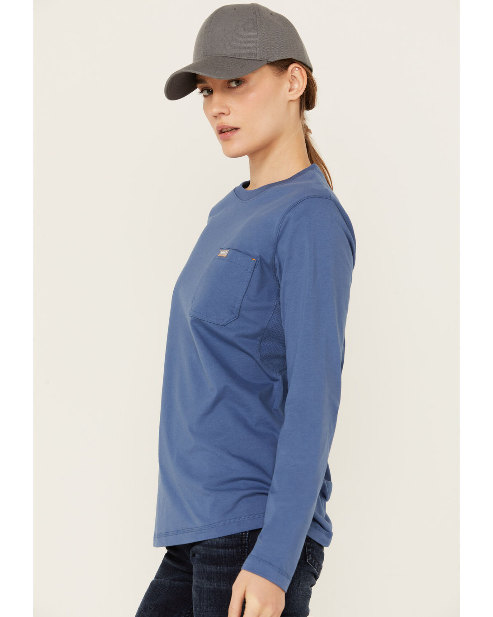 Image #3 - Ariat Women's Rebar Workman Reflective Flag Long Sleeve Tee, Navy, hi-res