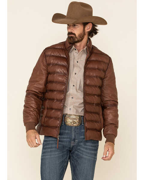 Stetson Men's Novelty Solid Smooth Puffy Leather Jacket , Brown, hi-res