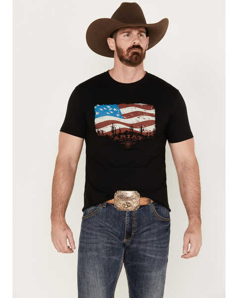Ariat Men's Flagscape Short Sleeve Graphic T-Shirt, Black, hi-res