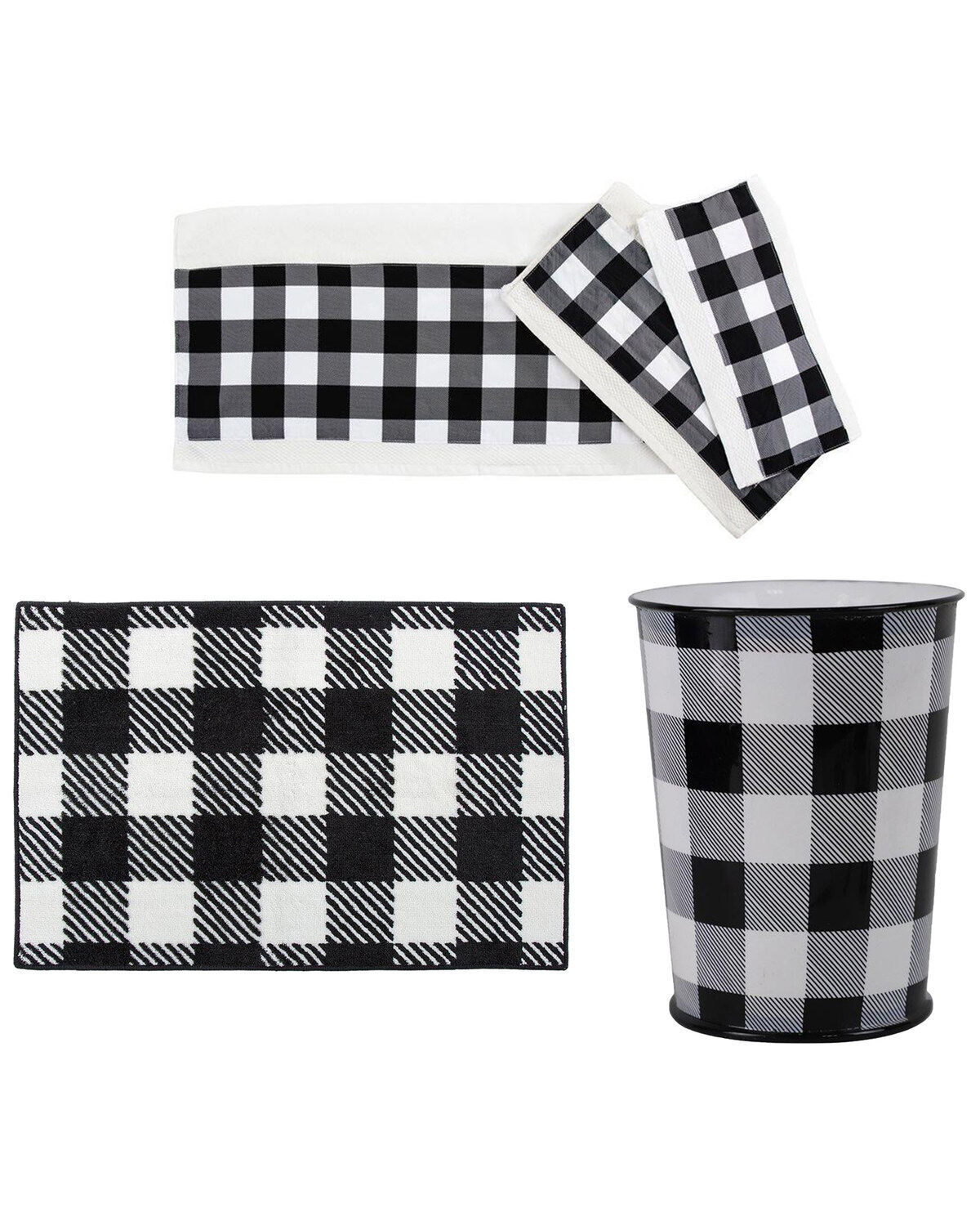 Image #1 - HiEnd Accents Camille Buffalo Checkered Bath Accessory & Towel Set - 5 Piece, Black/white, hi-res