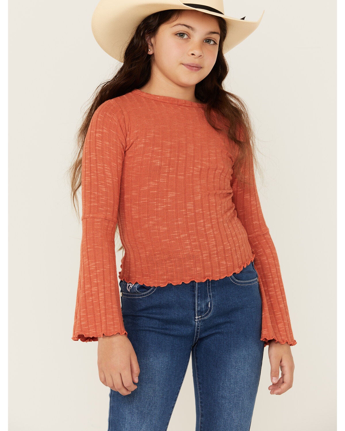 Shyanne Girls' Willow Long Sleeve Rib Shirt, Dark Pink, hi-res