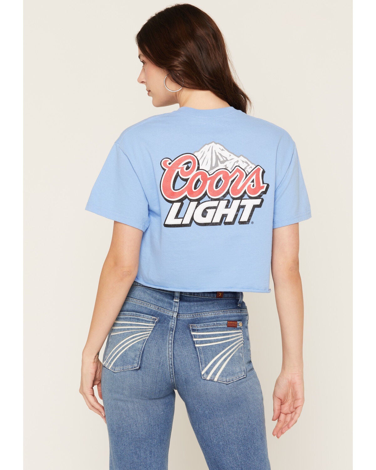 Junk Food Clothing Women's Coors Light Mountains Short Sleeve Cropped Graphic Tee, Blue, hi-res