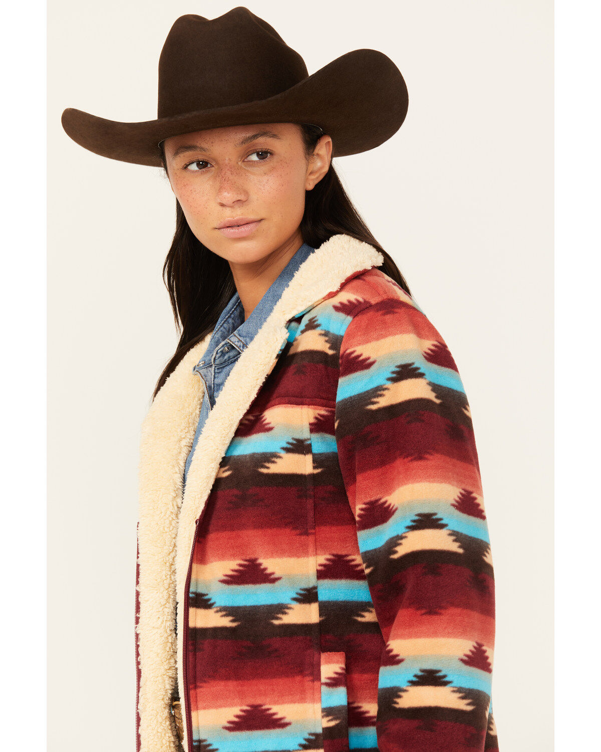 Image #2 - Outback Trading Co Women's Boot Barn Exclusive Southwestern Print Fleece Dawn Jacket, Rust Copper, hi-res