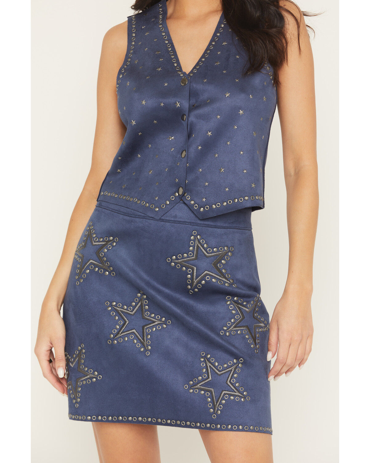 Image #3 - Idyllwind Women's Morningside Star Studded Faux Suede Snap Vest, Dark Blue, hi-res