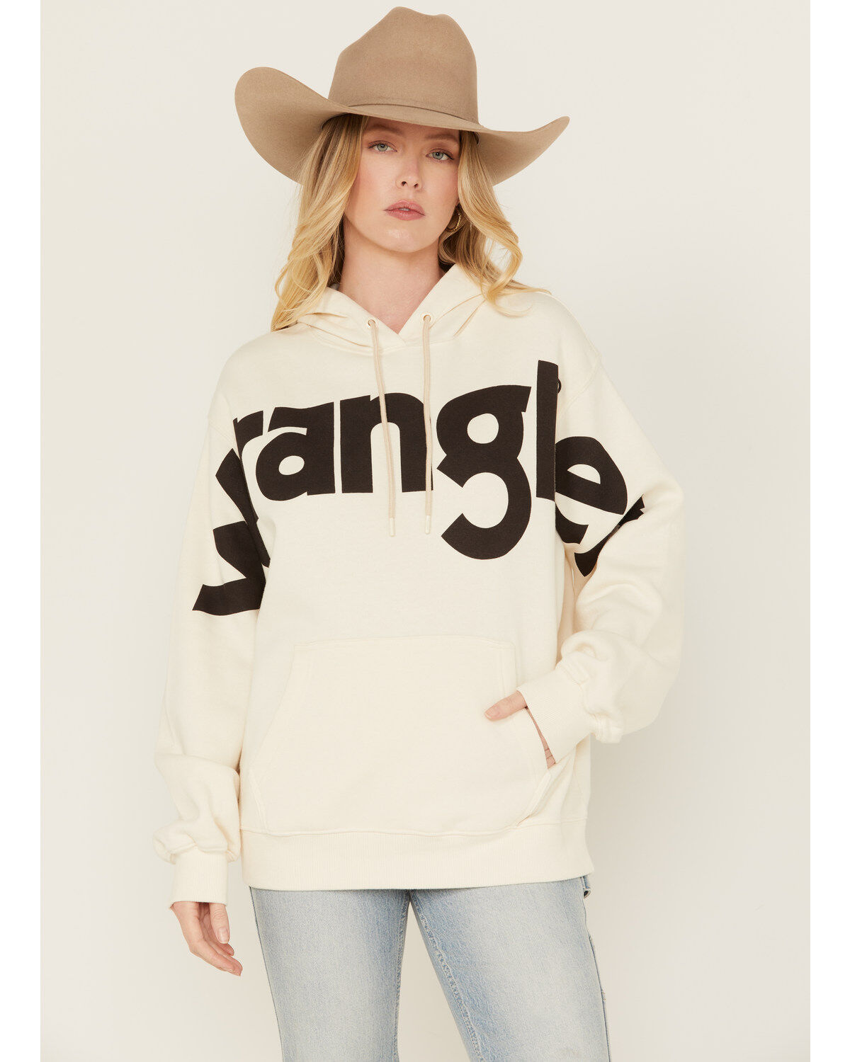 Wrangler Retro Women's Large Logo Hoodie, Cream, hi-res