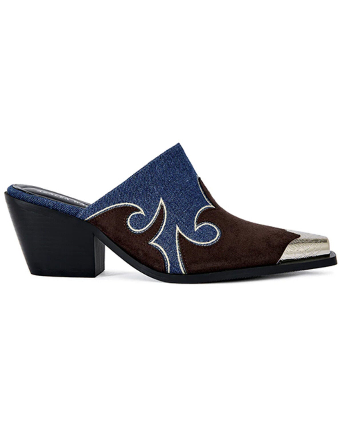 Image #2 - Azalea Wang Women's Cecily Denim Western Mules, Blue, hi-res