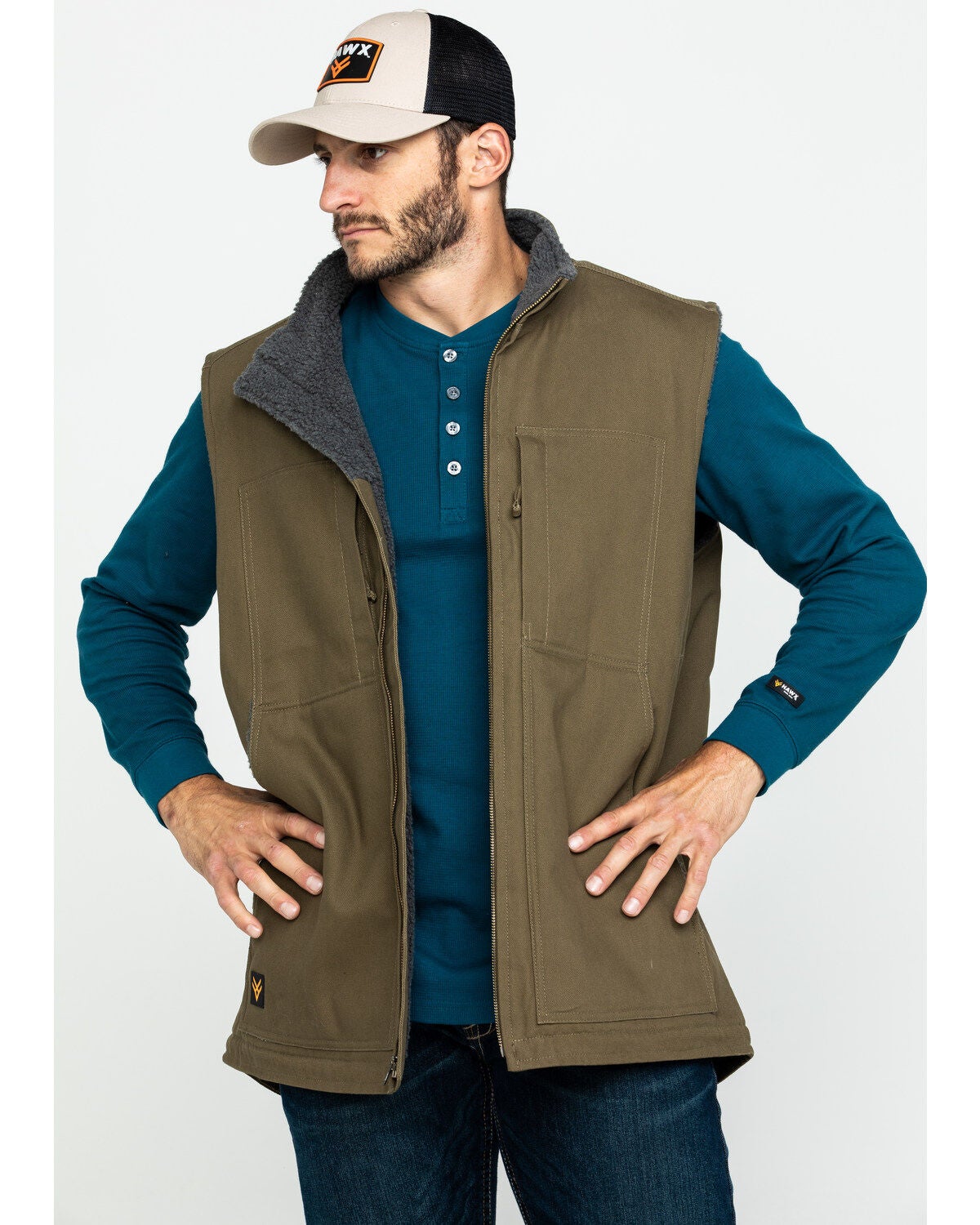 Hawx Men's Olive Canvas Sherpa Lined Work Vest, Olive, hi-res