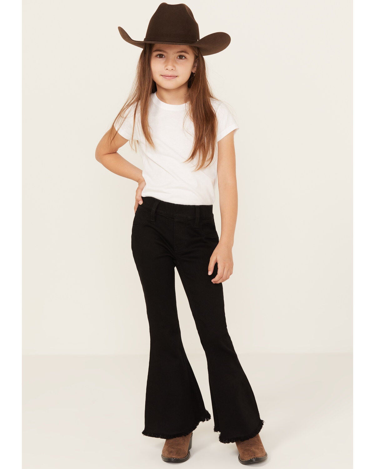 Shyanne Little Girls' Pull On Flare Jeans, Black, hi-res