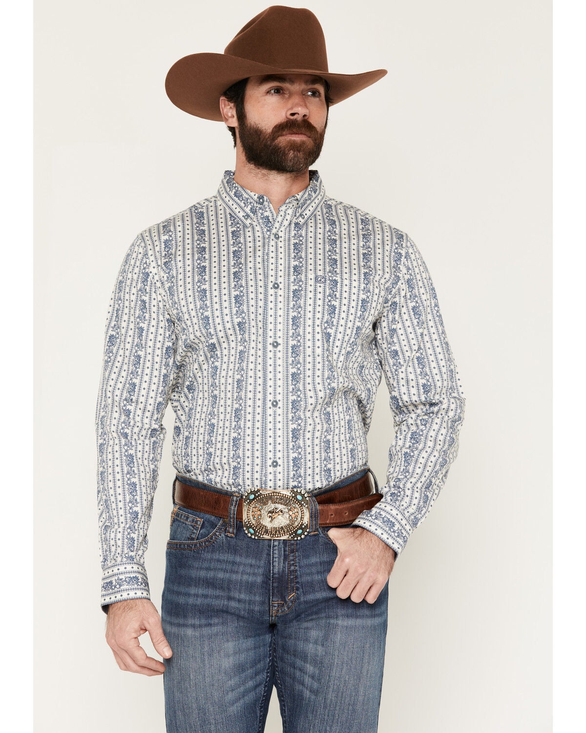 Cody James Men's Day Drinker Floral Stripe Print Long Sleeve Button-Down Stretch Western Shirt, White, hi-res