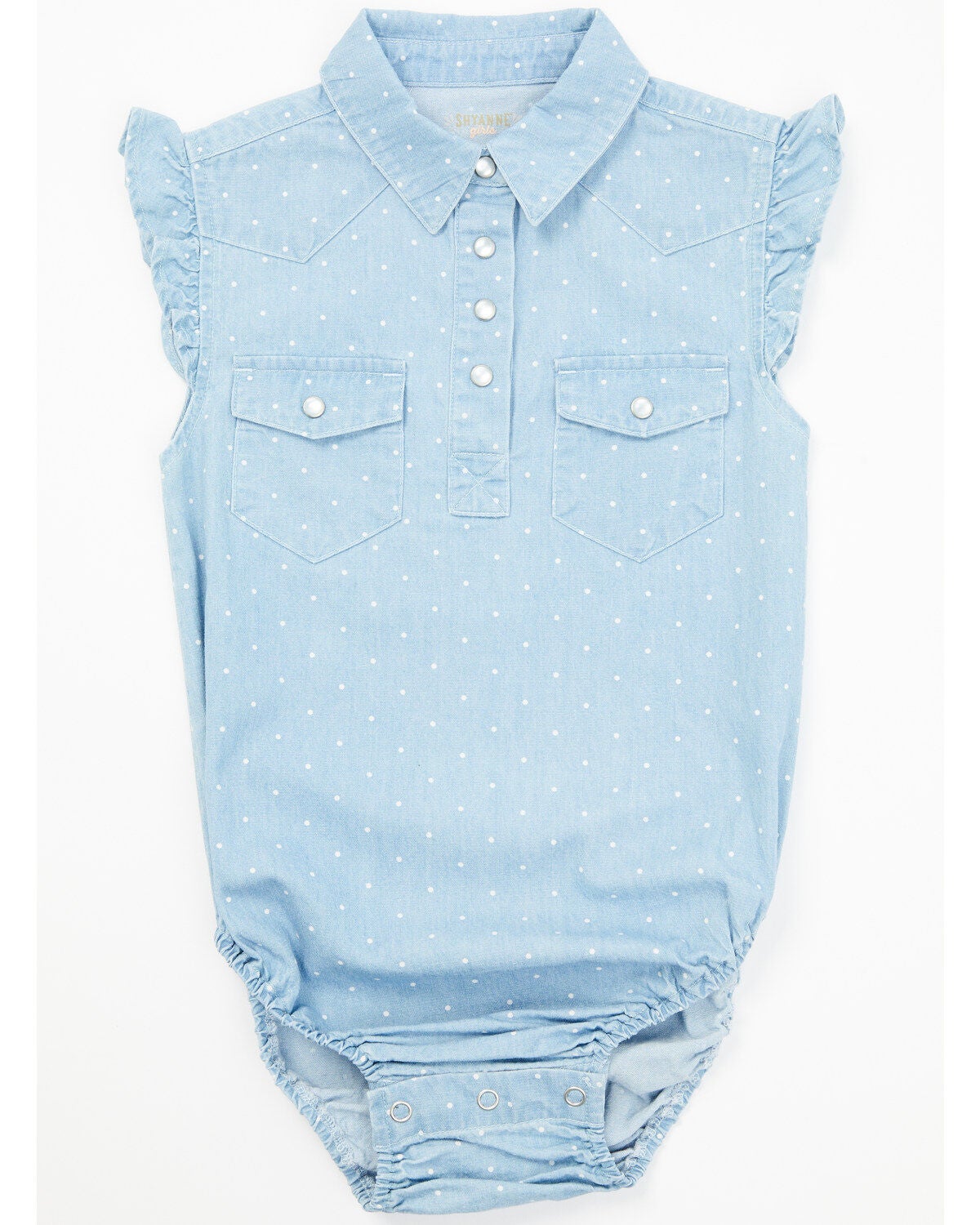 Shyanne Infant Girls' Chambray Flutter Western Onesie, Medium Blue, hi-res
