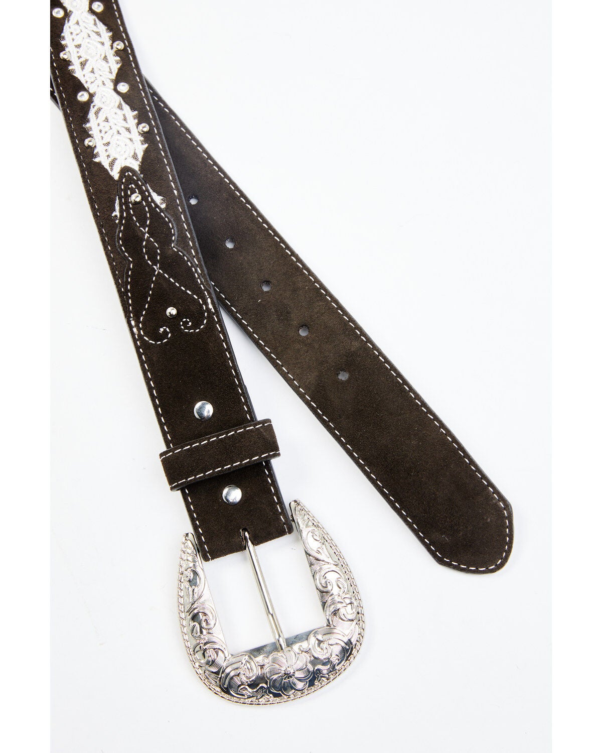 Image #2 - Shyanne Women's Dark Brown Suede & Lace Studded Belt, , hi-res