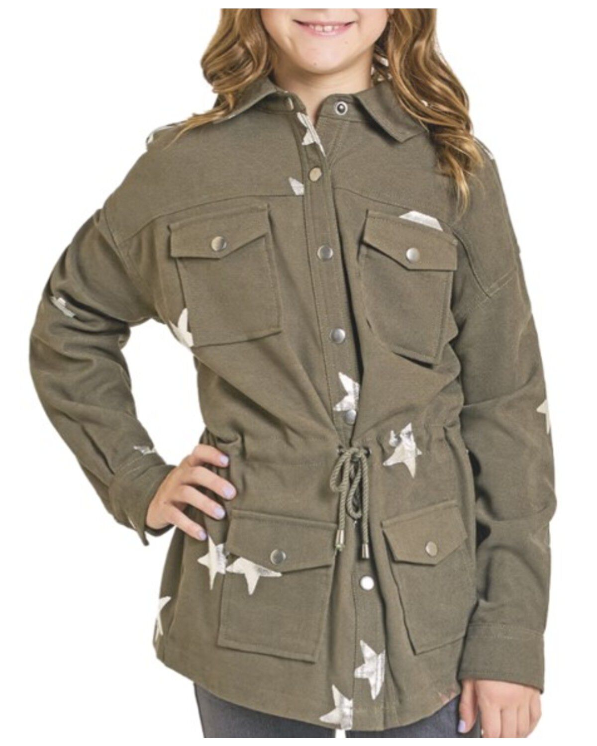 Image #1 - Panhandle Girls' Star Printed Cargo Jacket, Green, hi-res
