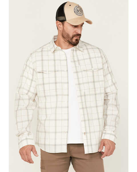 Brothers & Sons Men's Large Plaid Print Performance Long Sleeve Button Down Western Shirt , White, hi-res