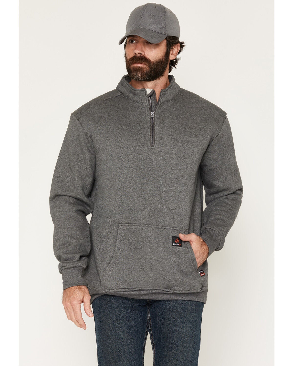 Image #1 - Forge Workwear Men's FR Solid 1/4 Zip Work Pullover, Charcoal, hi-res